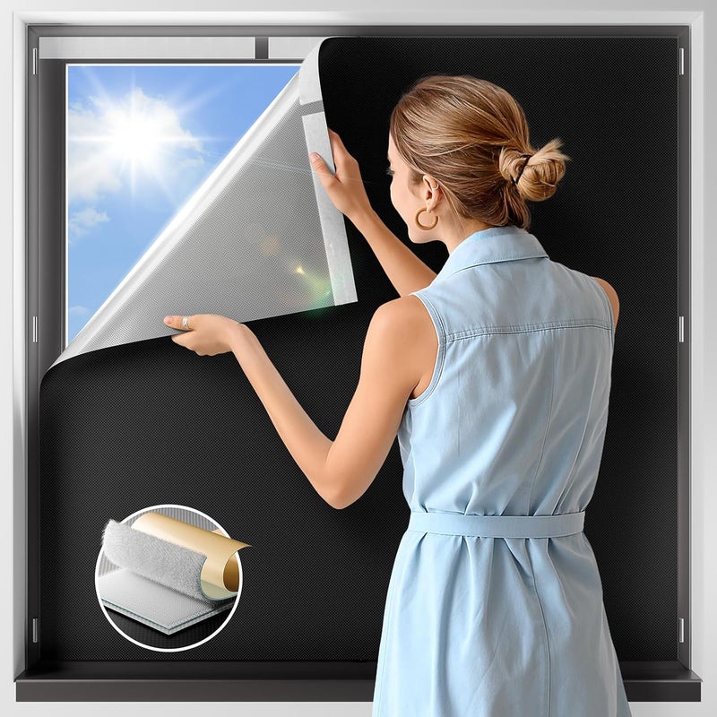 NIGHTON 100% Blackout Curtains for Bedroom, No Drill Black out Blinds With Upgraded Hook and Loop Tape, Portable Blackout Curtains for Window Cover Baby Nursery,Travel,RV- 1 Panel Black 51''W x 54'' L - Image 1